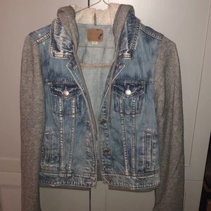 Distressed Denim/Sweatshirt Jacket